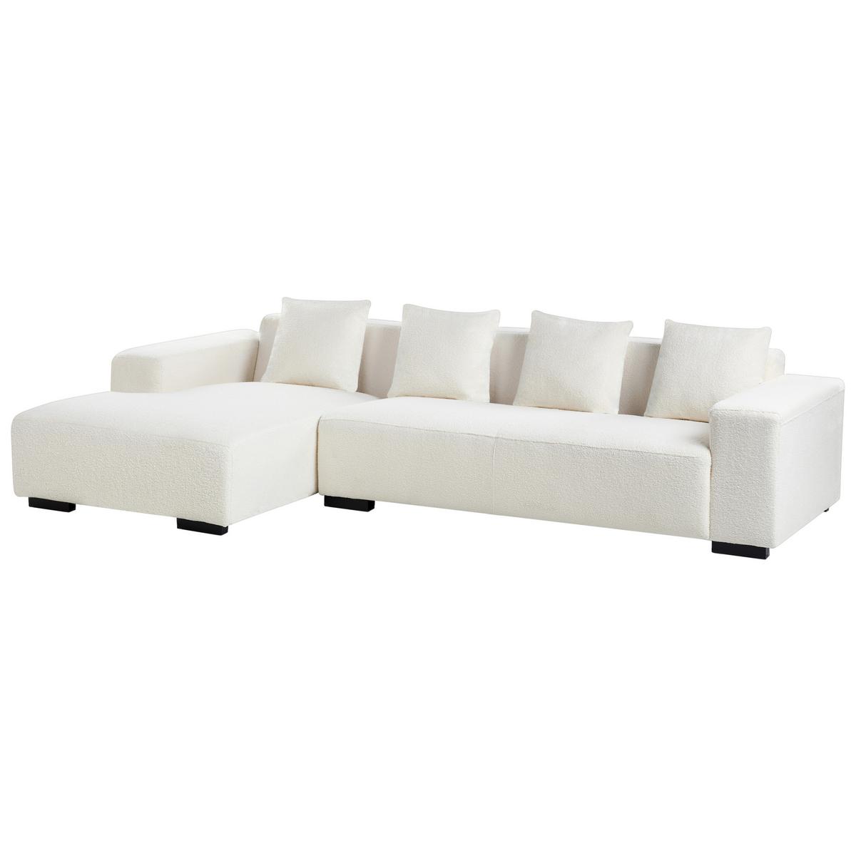 ECKSOFA 4-Sitzer Bouclé Weiß rechtsseitig Lungo - Schwarz/Weiß, Textil (285/160cm) - Beliani