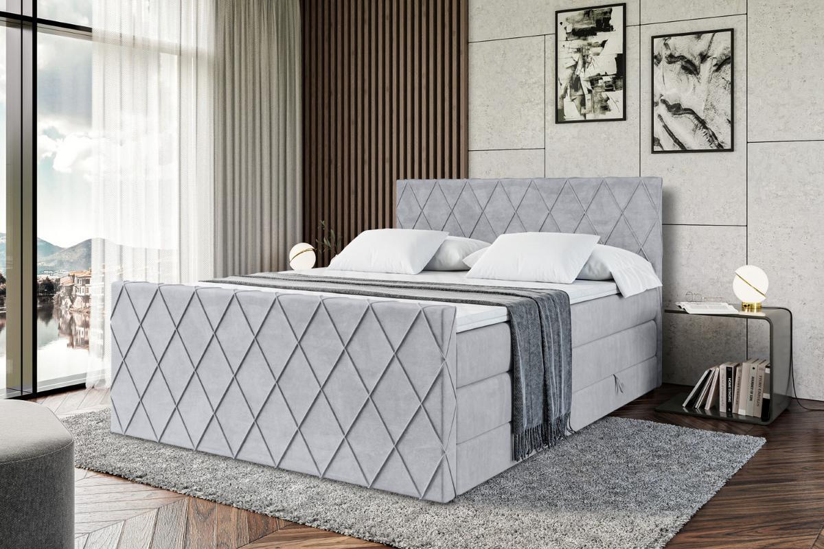 BOXSPRINGBETT LEPARO-Z KING - 160 x 200 - H3/H4 - Hellgrau - Hellgrau, Holzwerkstoff (160/200cm) - ALTDECOR