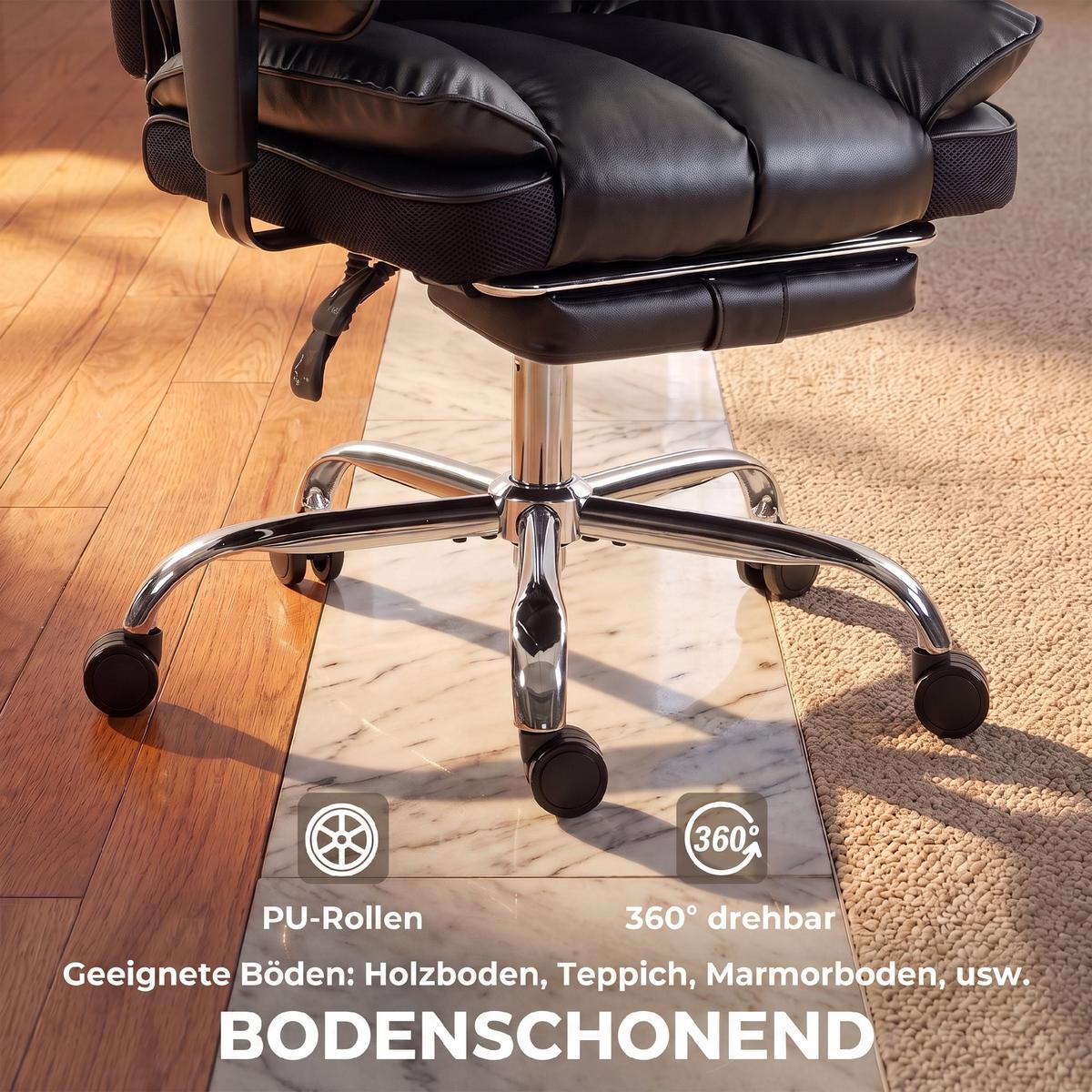 SCHWERLAST-BÜROSTUHL Kunstleder Schwarz - Silberfarben/Schwarz, Leder/Holzwerkstoff (67/130/80cm) - HOMCOM