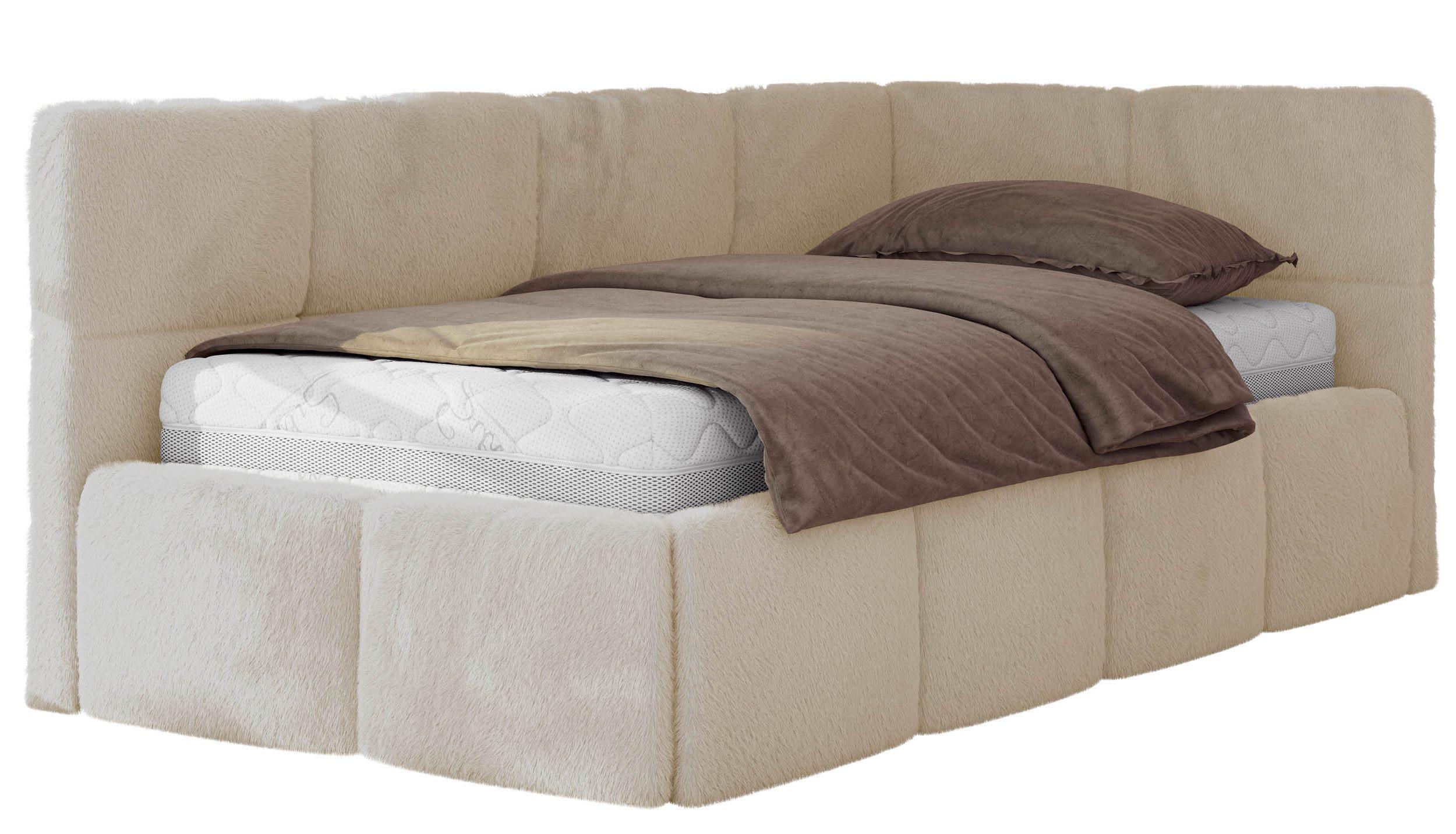 JUGENDBETT ARVO 90/200 - Creme Plüsch - Pocket-Matratze - Rechts Seite - Creme, Textil (90/200cm) - MKS