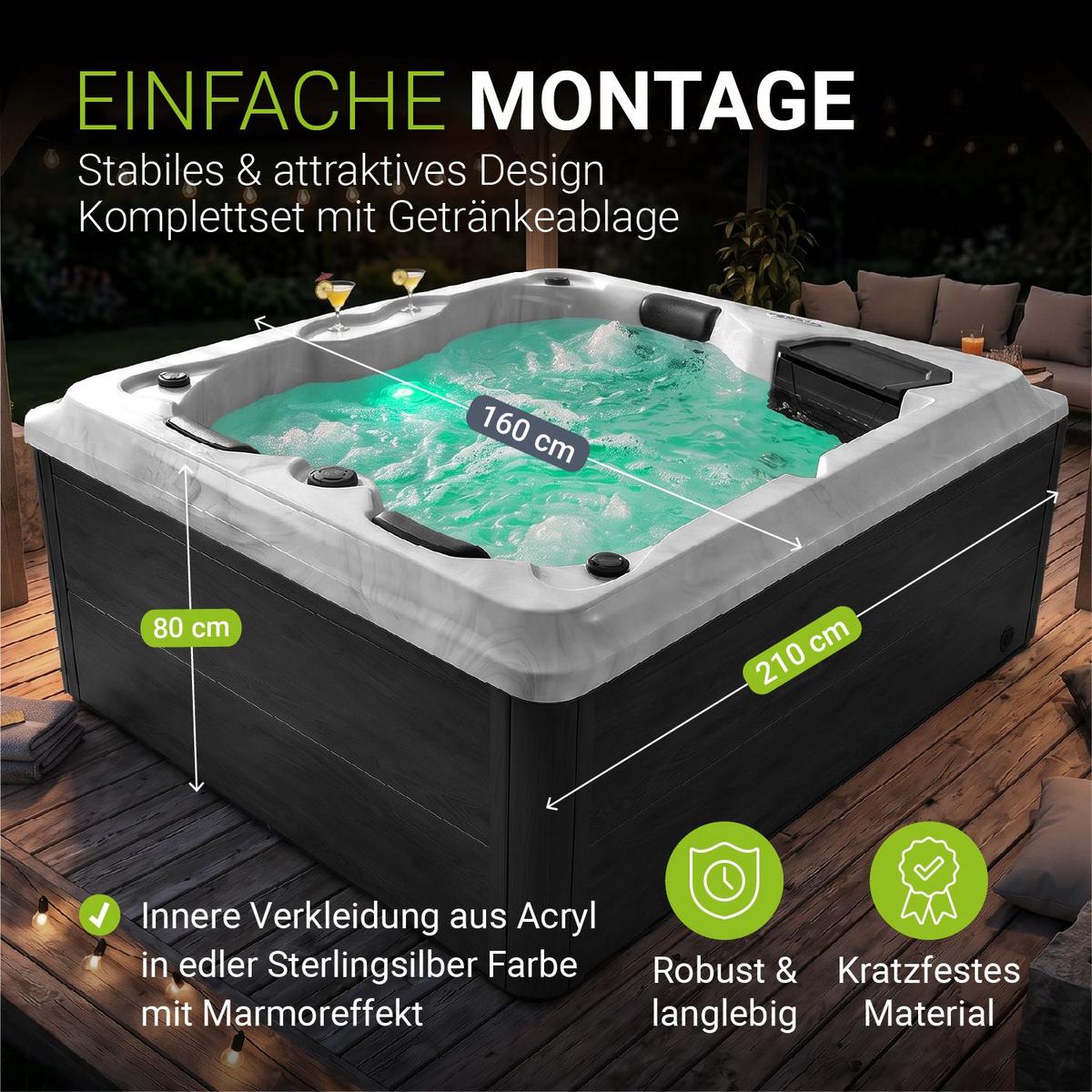 WHIRLPOOL Oasis ohne Treppe Outdoor - Grau, Kunststoff (210/80/160cm) - Artsauna