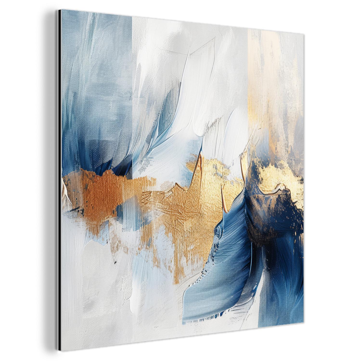 METALLBILD Gold - Blau - Aquarell - Kunst - Modern 90x90 cm - Hellblau, Metall (90/90cm) - MuchoWow