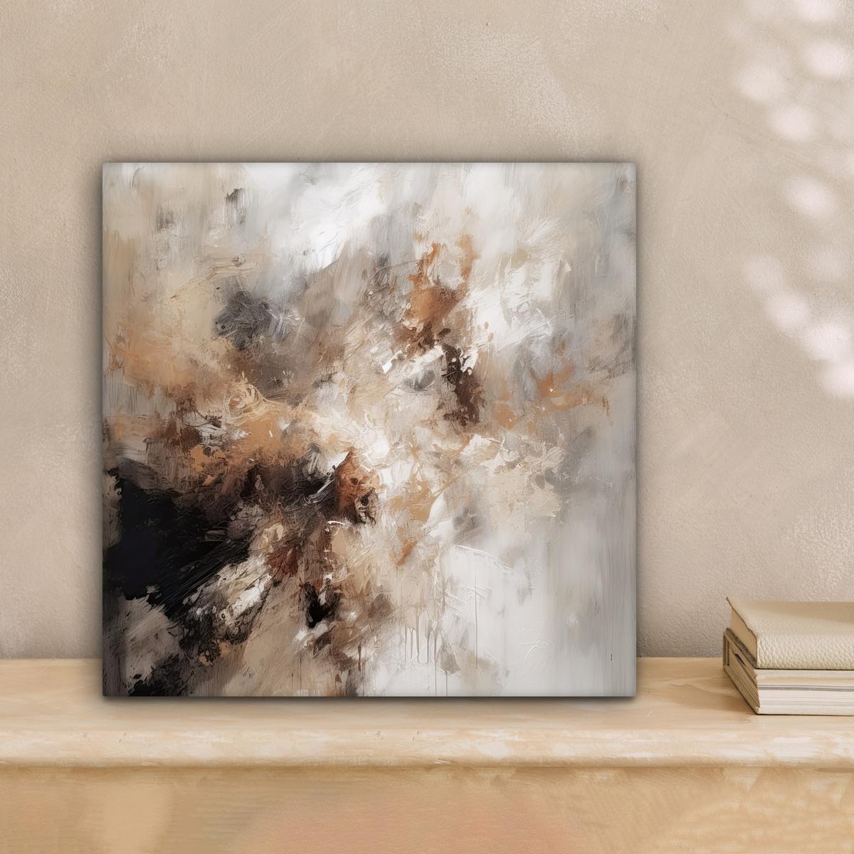 LEINWANDBILD Farbe - Abstrakt - Beige - Kunst Deko Wohnzimmer 20x20 cm - Greige, Textil (20/20cm) - MuchoWow