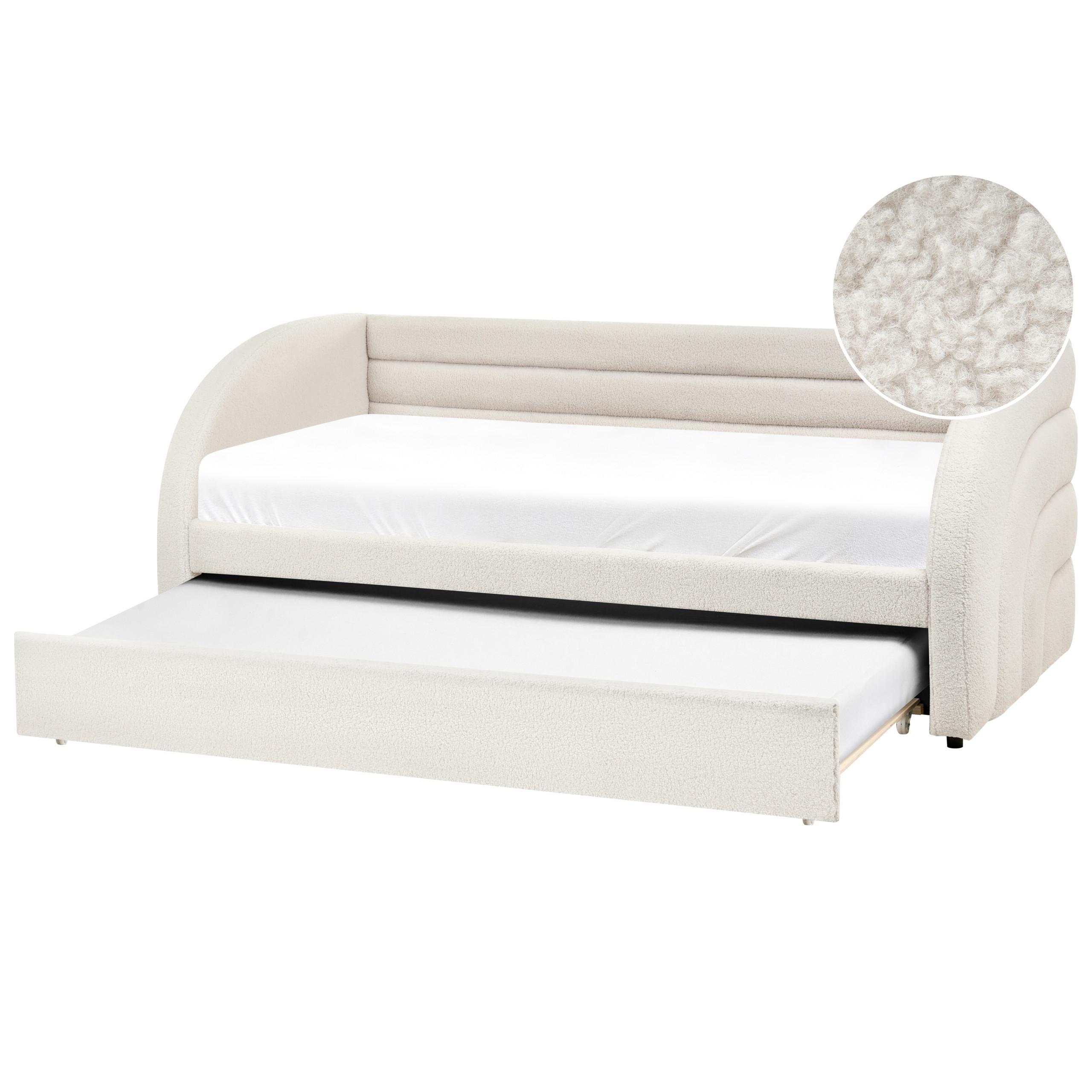 AUSZIEHBETT Bouclé 90/200 cm Weiß Albiac - Weiß, Textil (90/200cm) - Beliani