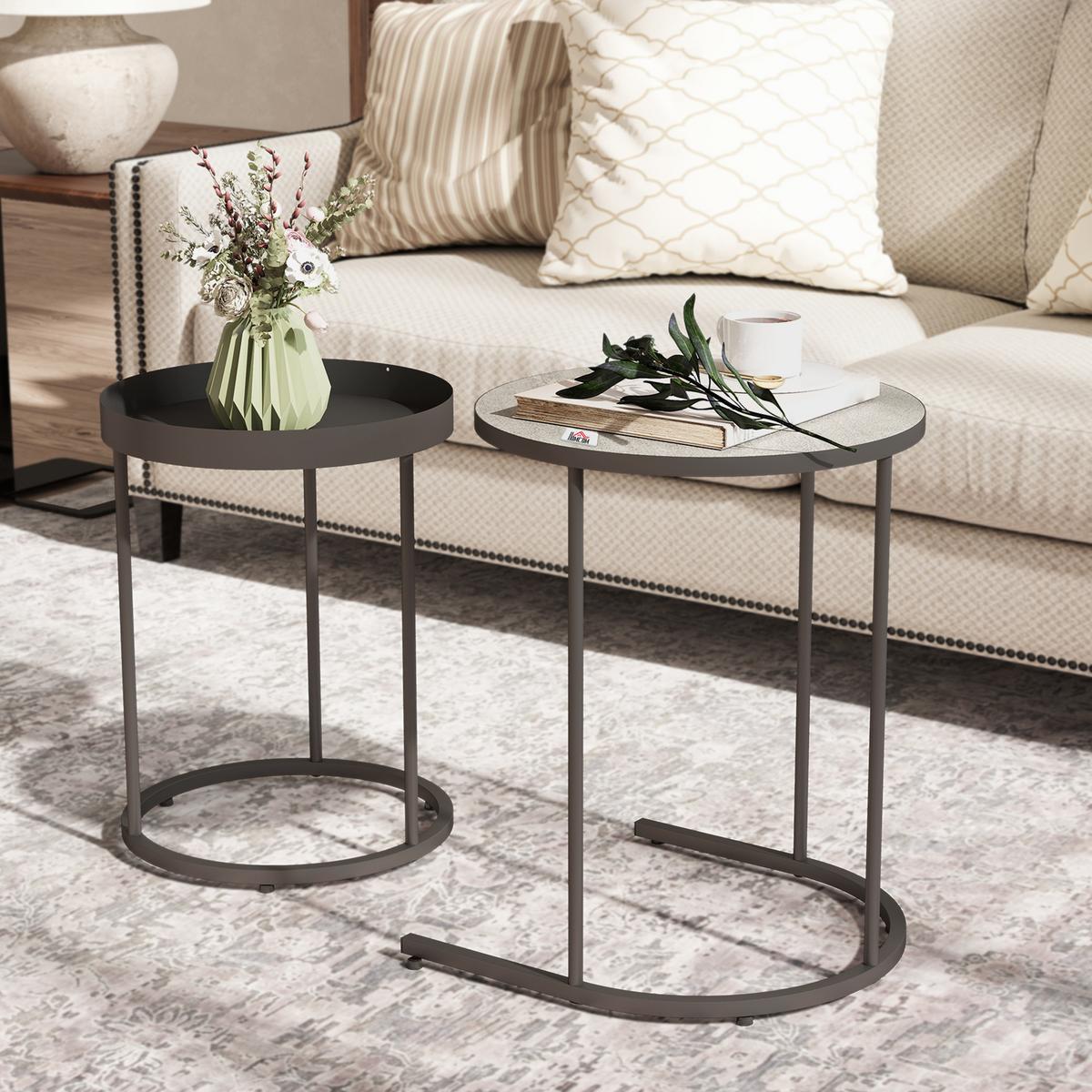 BEISTELLTISCH 2ER-SET Metall MDF Grau - Schwarz/Grau, Metall (42/42/54cm) - HOMCOM