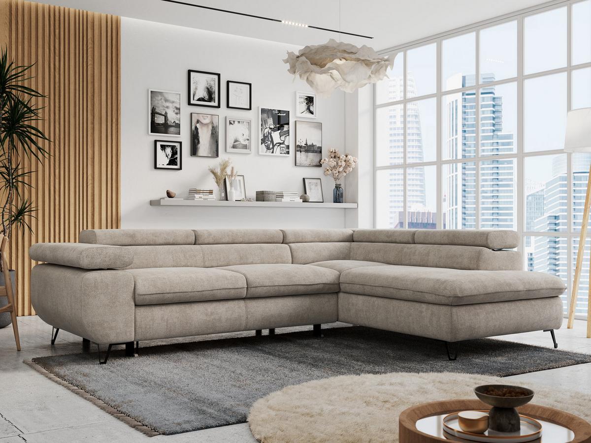 ECKSOFA PETER L Beige Struktur - Rechts Seite - Beige/Schwarz, Textil/Metall (273/208cm) - MKS
