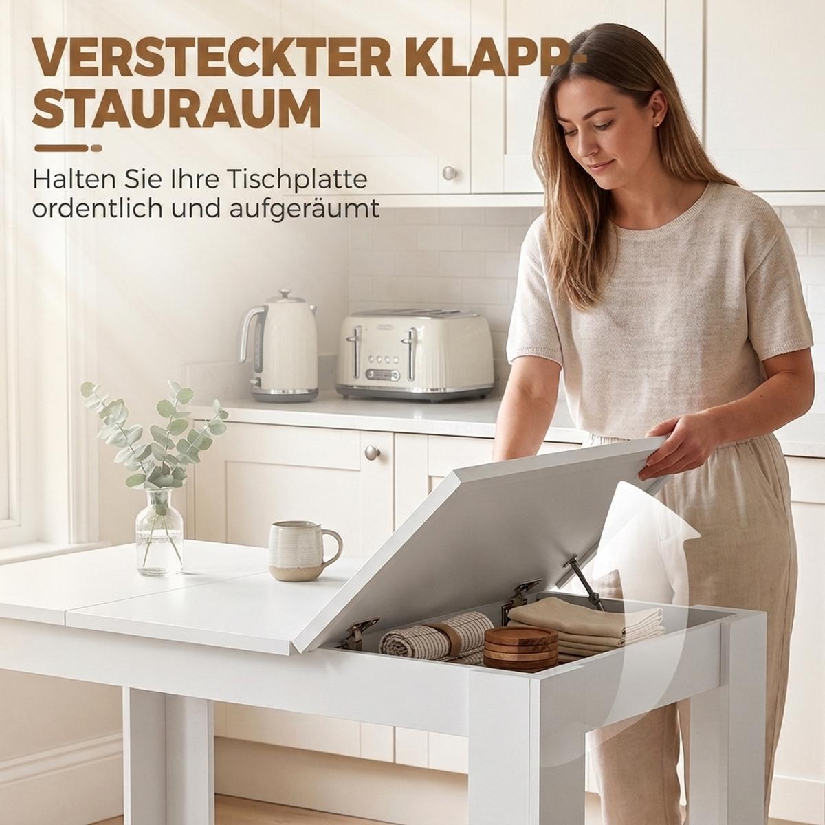 ESSTISCH Spanplatte Weiß - Weiß, Holzwerkstoff (120/60/75.5cm) - HOMCOM