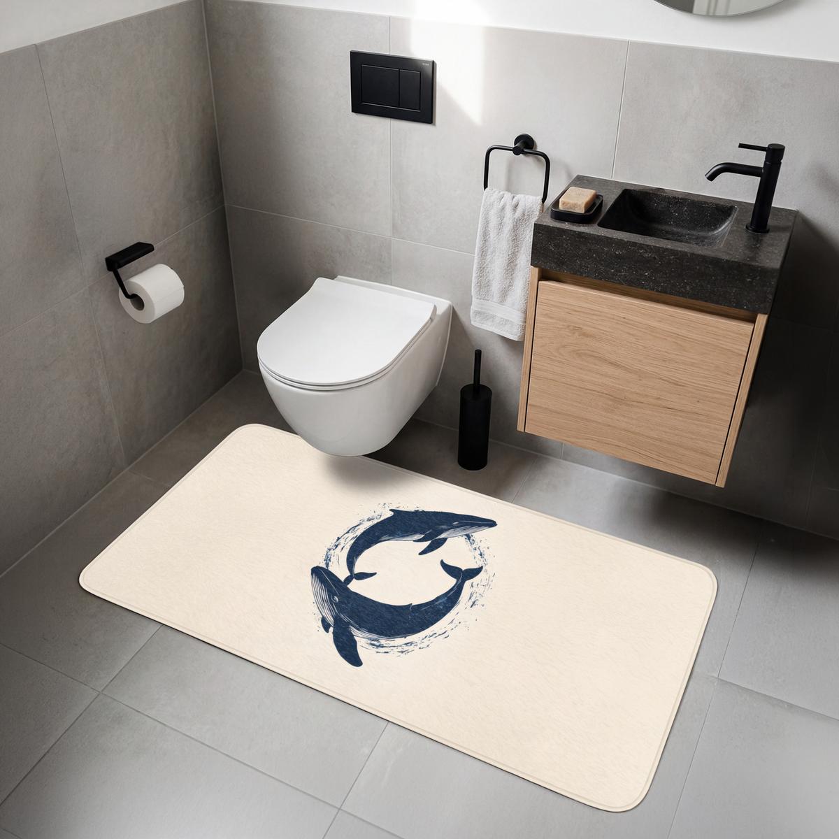 WC-VORLEGER Wale - Spritzer - Kreis - Dunkelblau WC Teppich 120x60 cm - Dunkelblau, Textil (120/1cm) - OnlyWow