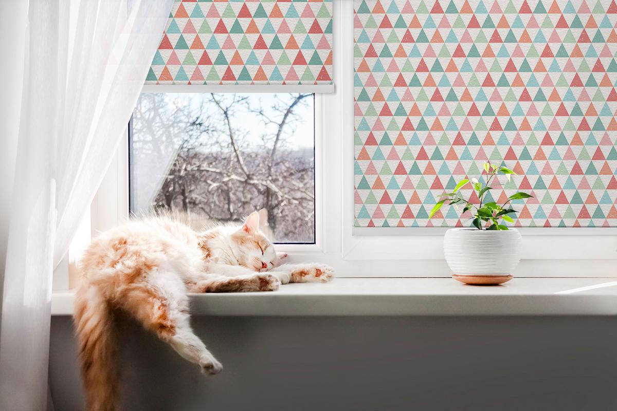 INNENROLLO - Fensterrollo - Rollo - 110x140 cm - Bunte Dreiecke - Blau, Kunststoff (110/140/0.5cm) - TULUP