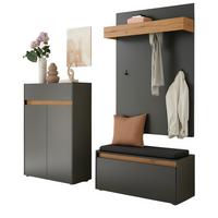 GARDEROBEN-SET grau Eiche Wotan 4-teilig 195 cm, Flurgarderobe inklusive Sitzkissen - Eiche Wotan/Schwarz, Holzwerkstoff/Kunststoff (195/200/40cm) - Furn.Design