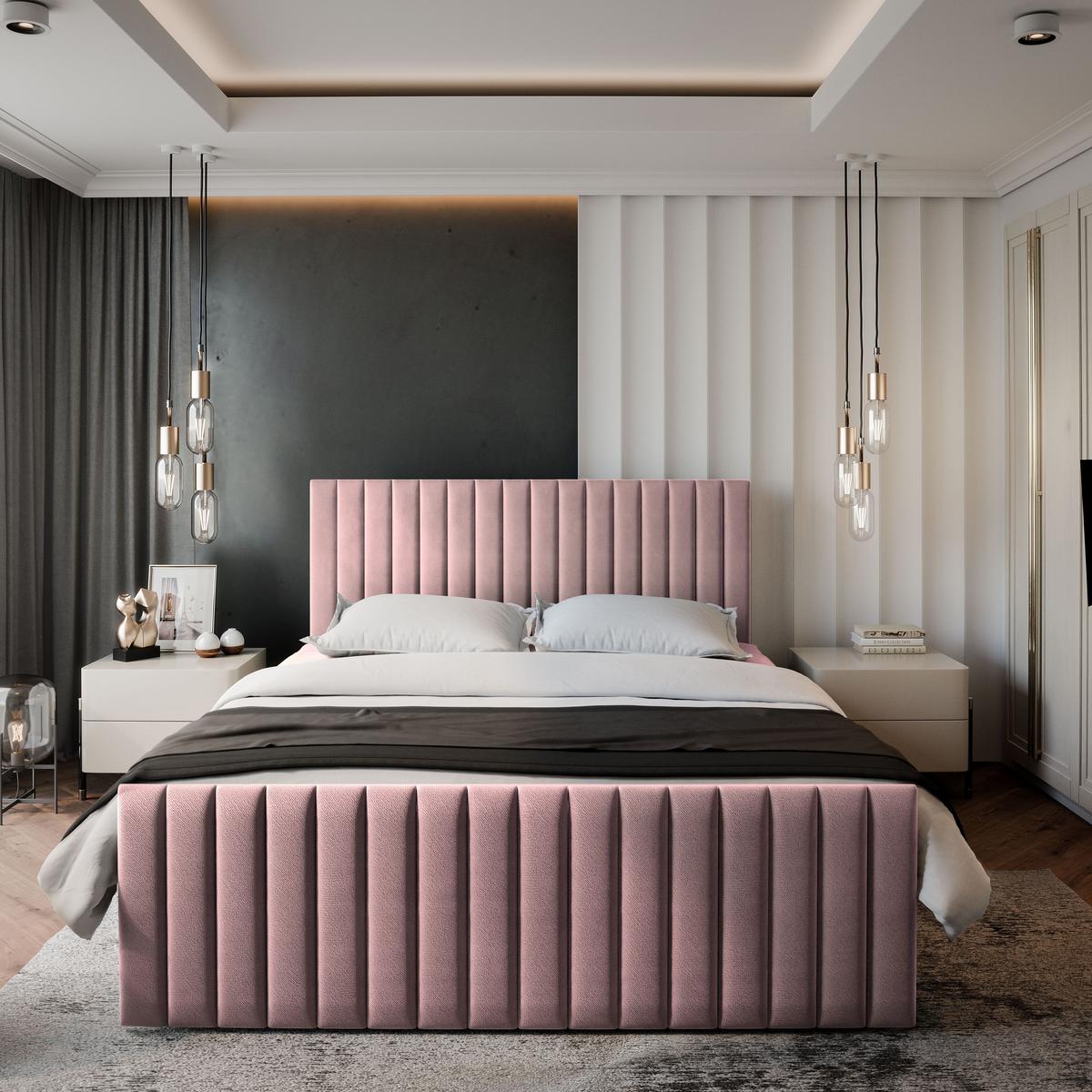 BOXBETT ARION 140x200 cm mit Matratze und Topper, H2+H3 - Rosa - Rosa, Holz (140/200cm) - MASSENO