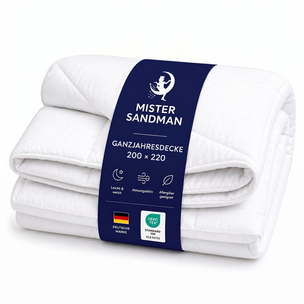 GANZJAHRESBETTDECKE 200x220 cm – atmungsaktive Mikrofaser Bettdecke mit Hohlfaserfüllung – Steppdecke für Sommer und Winter – für Allergiker geeignet - Weiß, Textil (200/220cm) - Mister Sandman