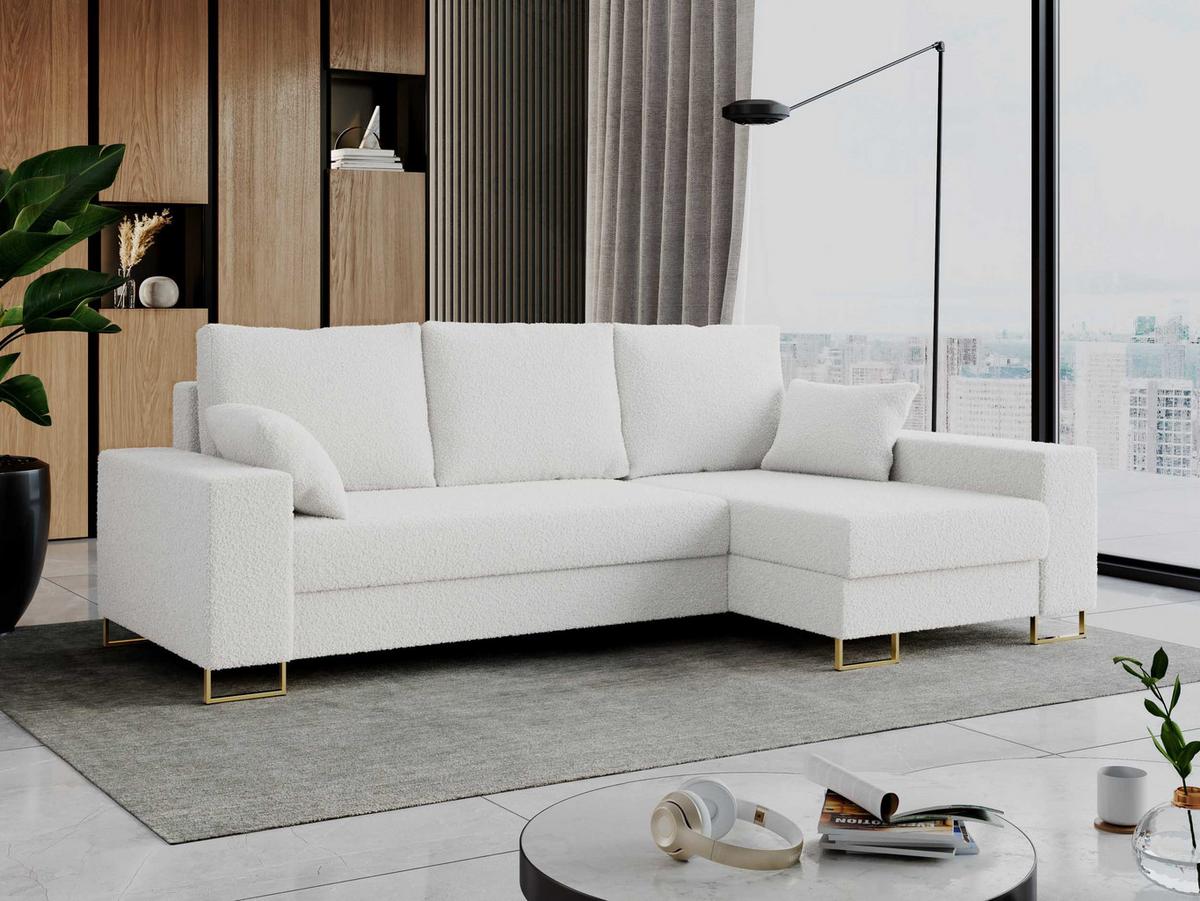 ECKSOFA Dorian Boucle Weiß - Goldfarben/Weiß, Textil/Metall (242/138cm) - MKS