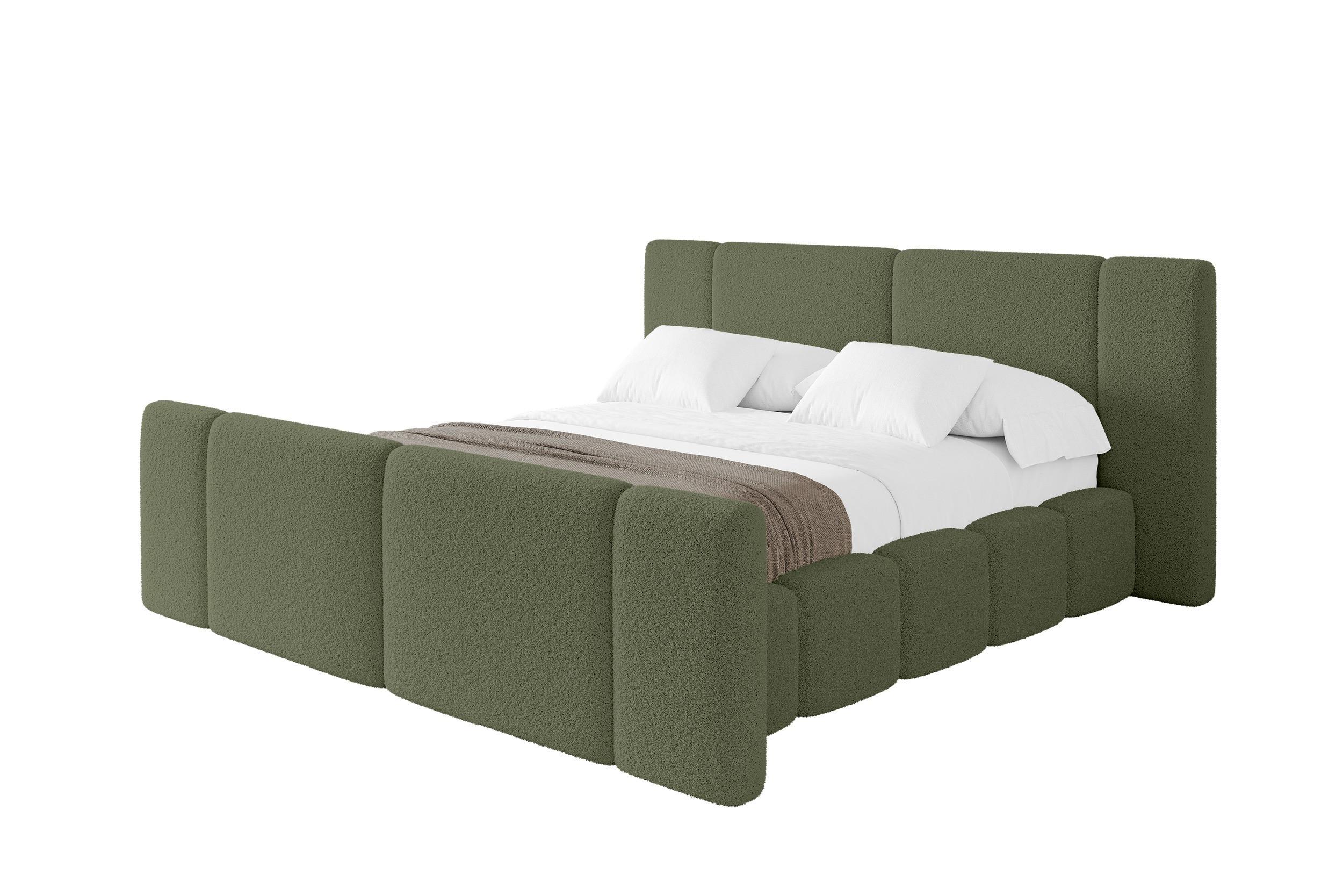 POLSTERBETT mit Bettkasten, Fußteil und Lattenrost, Bett mit Matratze H3/H4 - NILO-Z 120x200 Grün - Olivgrün, Holzwerkstoff/Textil (120/200cm) - ALTDECOR