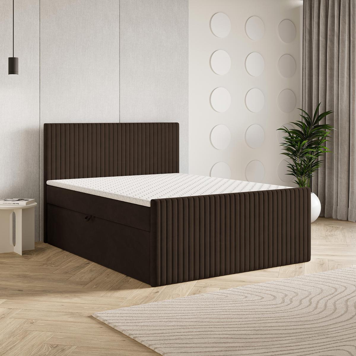 BOXBETT TERVAN 160x200 cm mit Matratze und Topper - Braun - Braun, Holz (160/200cm) - MASSENO