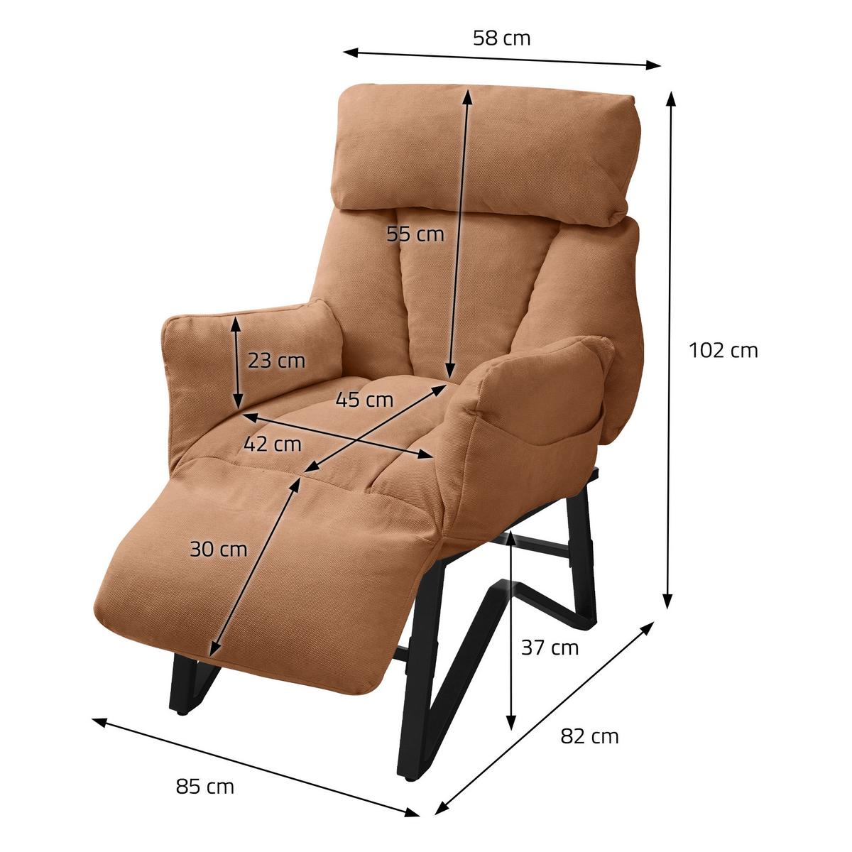 SESSEL mit Liegefunktion Braun Leinenbezug Relaxsessel verstellbar für Wohnzimmer - Schwarz/Braun, Textil/Metall (85/102/82cm) - ML-DESIGN