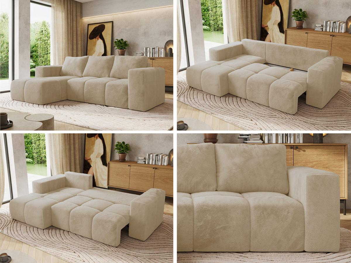 ECKSOFA MONIVA Creme Plüsch - Links - Creme/Schwarz, Kunststoff/Textil (164/266cm) - MKS