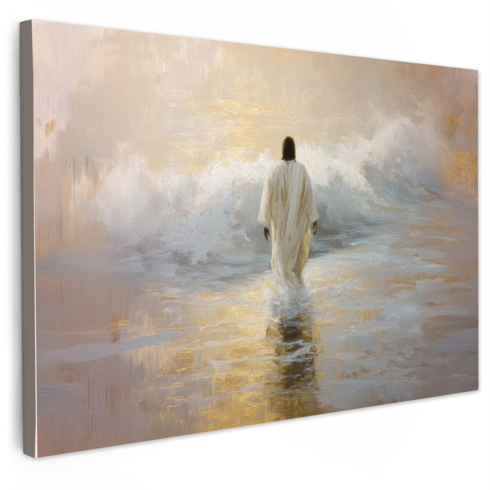 LEINWANDBILD Gemälde - Welle - Jesus - Abstrakt Gemälde 60x40 cm - Goldfarben, Textil (60/40cm) - MuchoWow