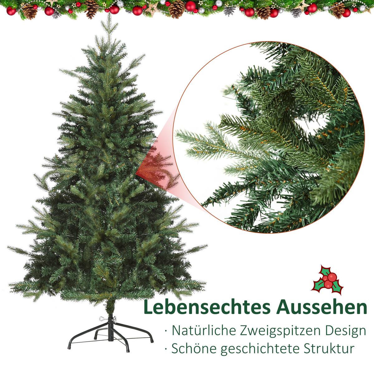 WEIHNACHTSBAUM 1,5 m Christbaum Kunsttanne 946 Zweige Metallfuß kunststoff Weiß - Grün, Kunststoff (150cm) - HOMCOM