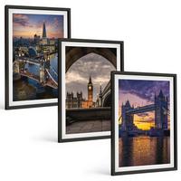 BILDER SET 3er Set - 40x60 cm Schwarzer Rahmen - Stadtbrücken, Uhrtürme - Schwarz, Kunststoff (40/60cm) - TULUP