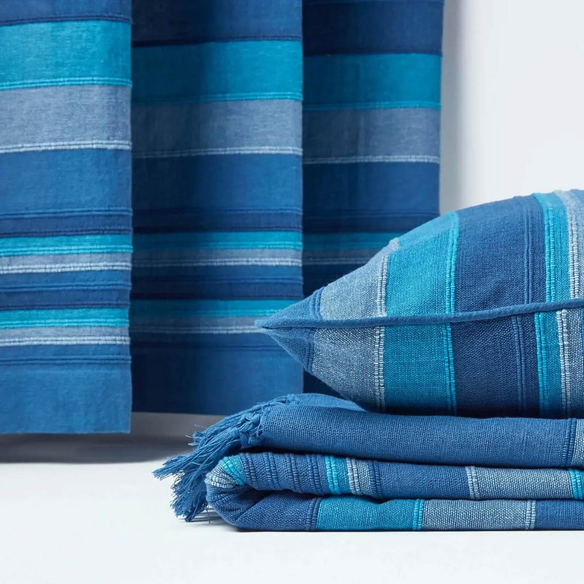 ÖSENVORHANG Morocco blickdicht 2er-Set, 167/228 cm - Blau, Textil (167/228cm) - Homescapes