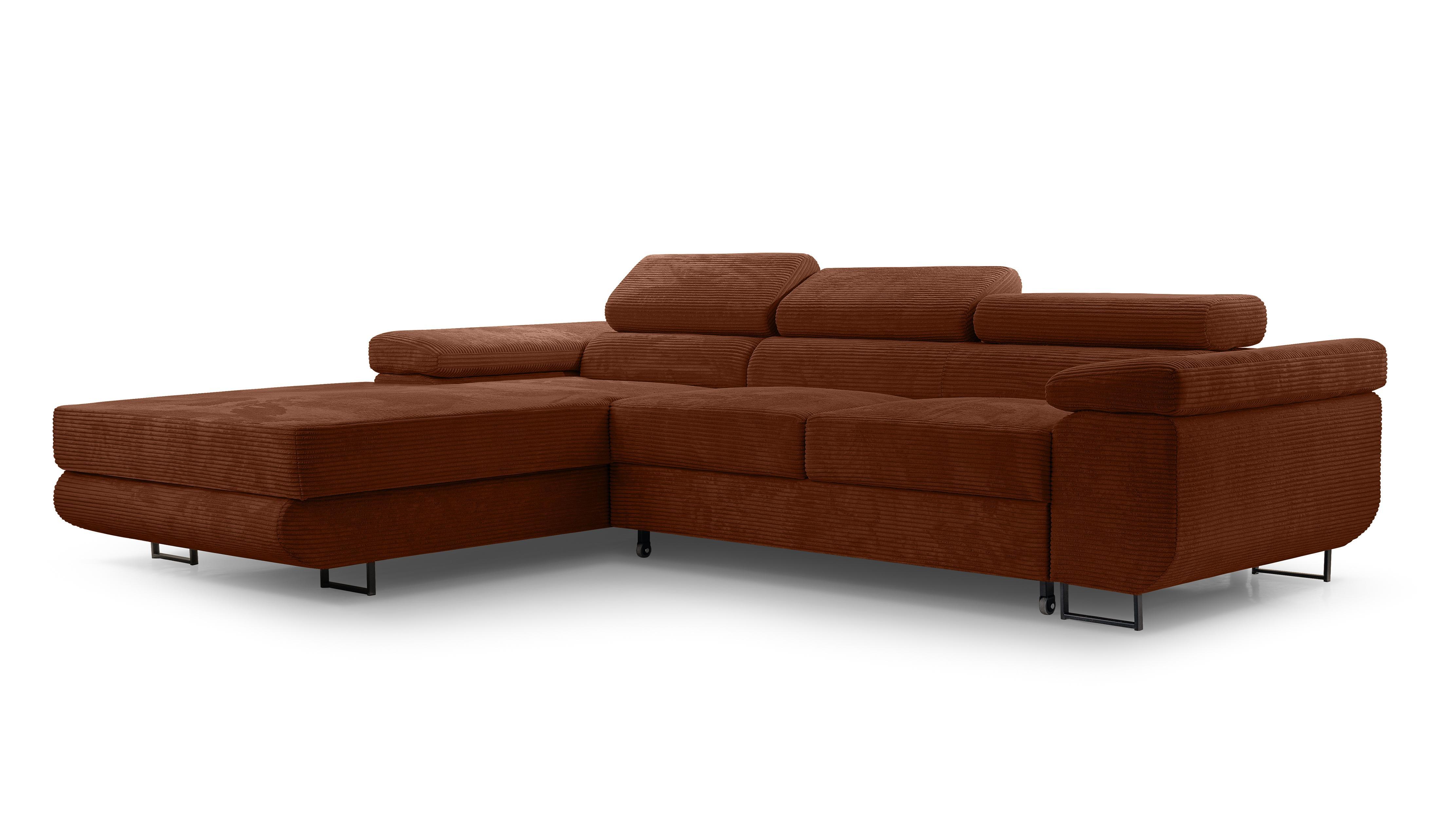 ECKSOFA L Form Arborio Ziegelrot 280/203/90 cm Links mit Schlaffunktion - Schwarz/Orange, Textil/Metall (203/280cm) - AX Living