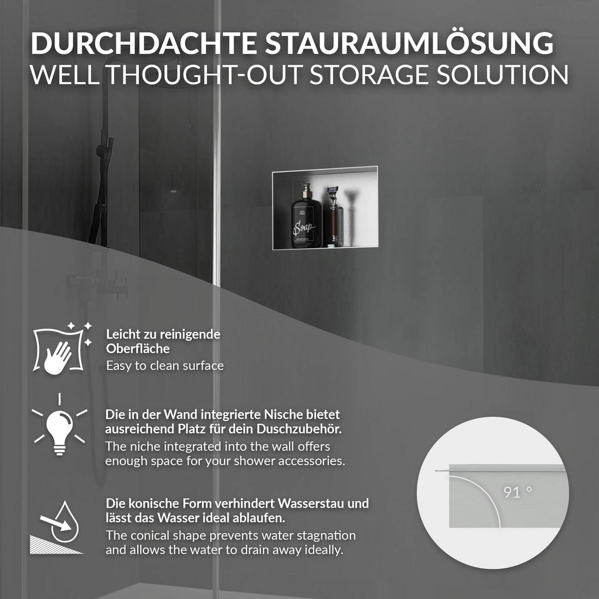 DUSCHNISCHE Silber 30/20 cm - Silberfarben, Metall (30/20/10cm) - LuxeBath