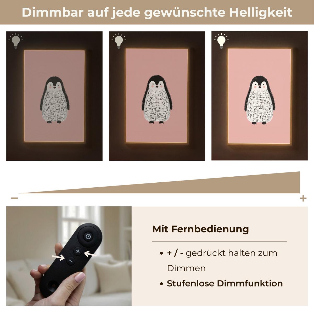 WANDLEUCHTE MIT AKKU Pinguin - Punkte - Minimalistisch - Rosa 60x90 cm - Rosa, Holzwerkstoff (60/90/8cm) - OnlyWow