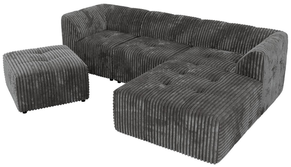 ECKSOFA VORITA L 4M - Grau Cord - Rechts Seite - Schwarz/Grau, Kunststoff/Textil (176/267cm) - MKS