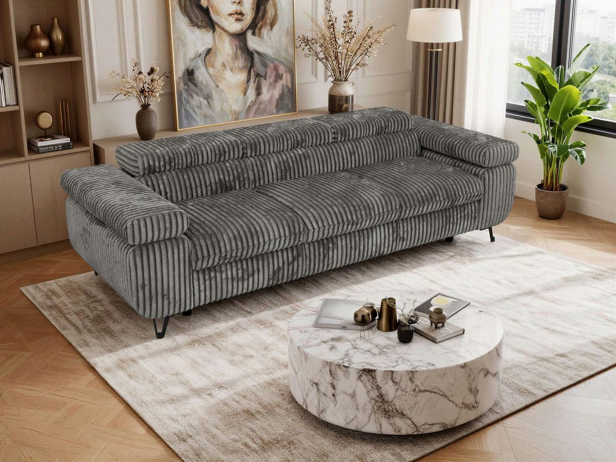 3-SITZER SOFA PETER - Grau Cord - Schwarz/Grau, Textil/Metall (262/76/99cm) - MKS