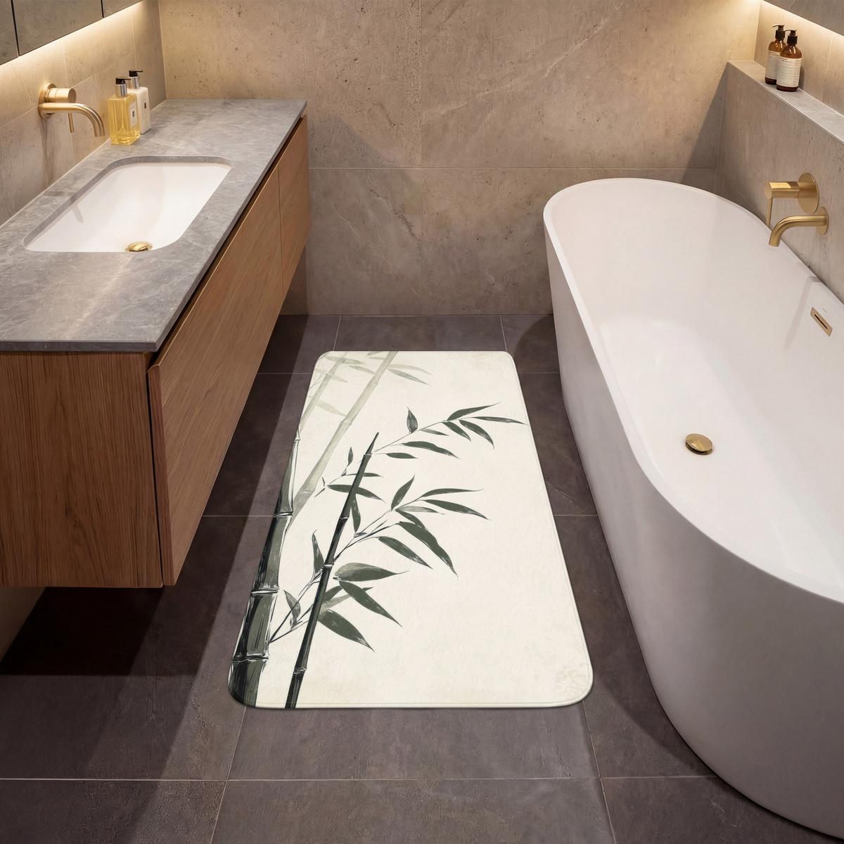 BADEMATTE Japandi - Bambus - Beige 60x120 cm - Ecru, Textil (60/120cm) - OnlyWow