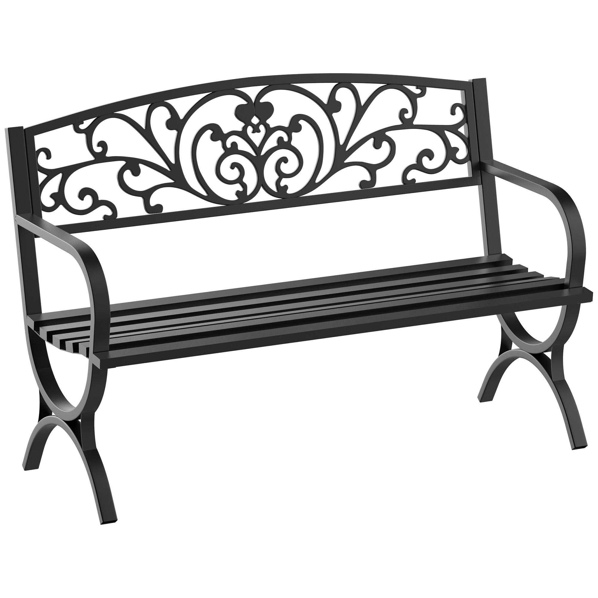 GARTENBANK, 127x60x85 cm, Metall, Schwarz - Schwarz, Metall (60/85/127cm) - Outsunny