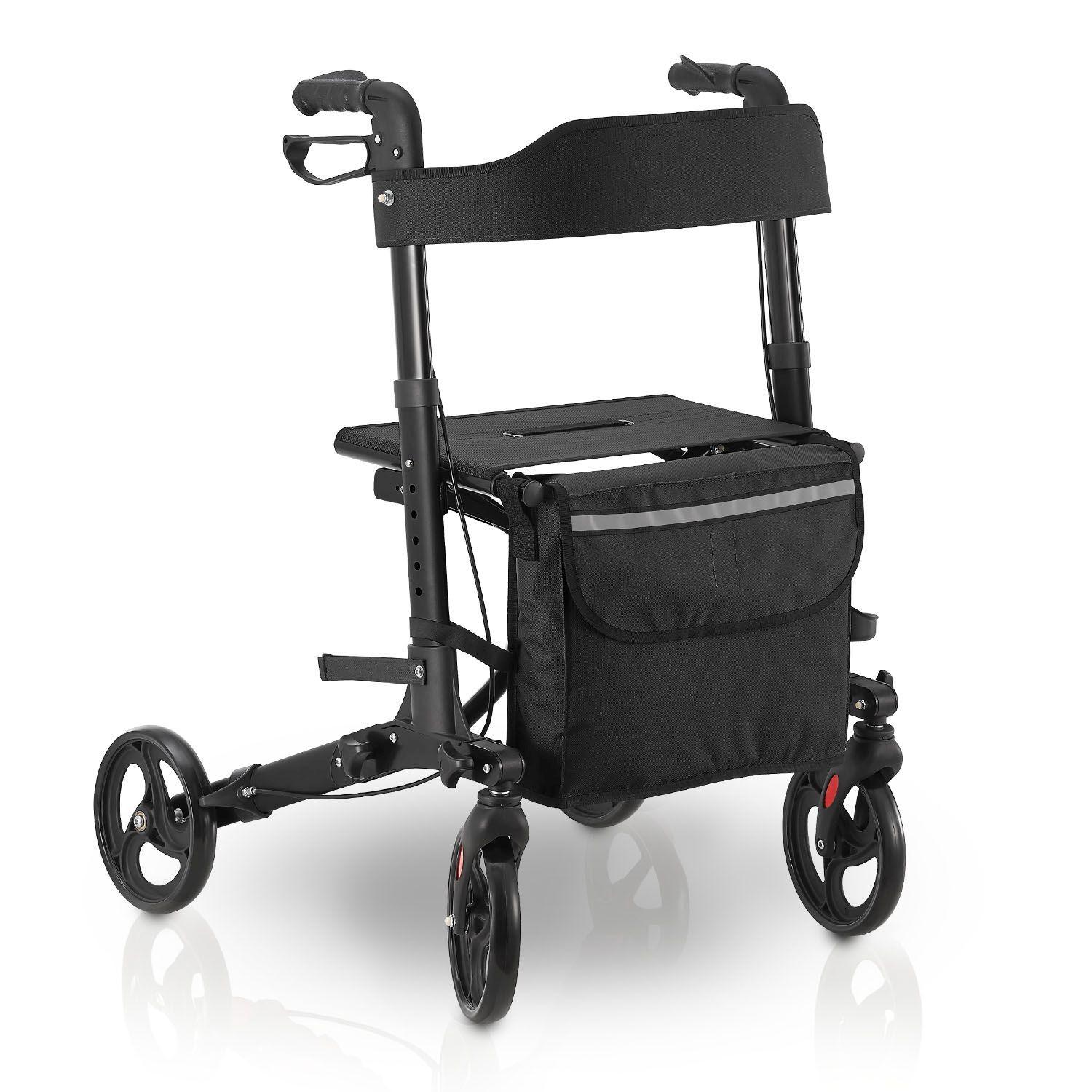ROLLATOR Vital schwarz klappbar mit Sitzfläche & Einkaufstasche - Schwarz, Metall (63/80/68cm) - Juskys