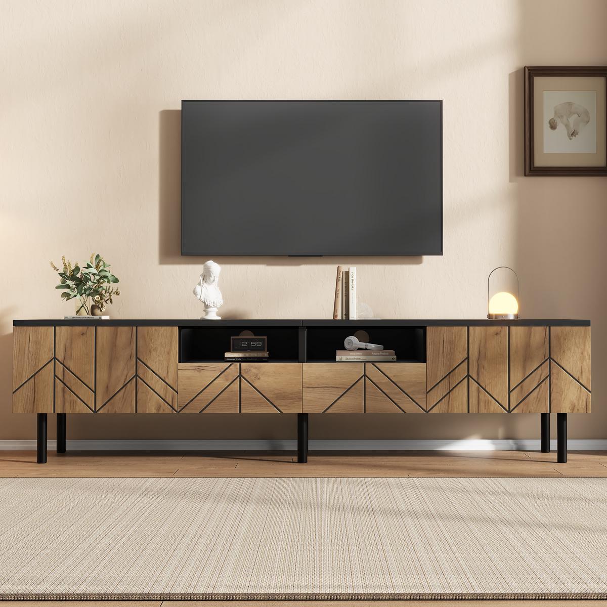 TV-LOWBOARD 180cm Schwarz & Holzoptik mit Türen & Schubladen - Naturfarben, Holzwerkstoff (180/45/40cm) - Urban Meuble