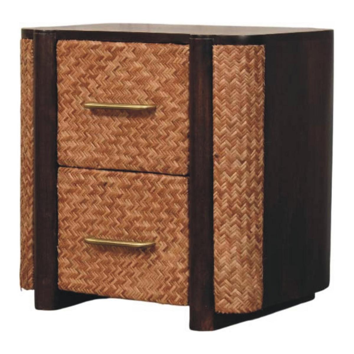 NACHTKASTEN Havana Geflechtfront, 2 Schubladen, Braun - Hellbraun/Messingfarben, Holz/Metall (50/50/38cm) - Artisan Furniture