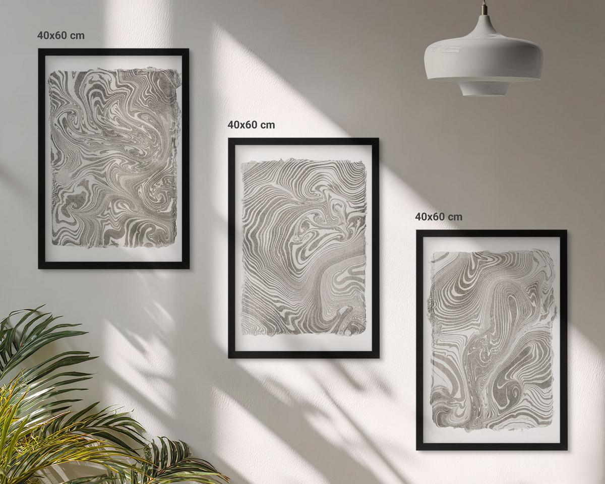 BILDER SET 3er Set - 40x60 cm Schwarzer Rahmen - Moderne Formen Malerei - Schwarz, Kunststoff (40/60cm) - TULUP