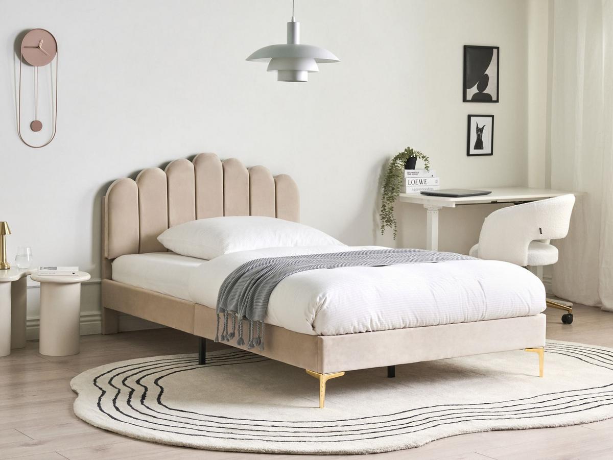 BETT mit Lattenrost 120/200 Samtstoff Beige Sauvian - Beige, Textil (120/200cm) - Beliani
