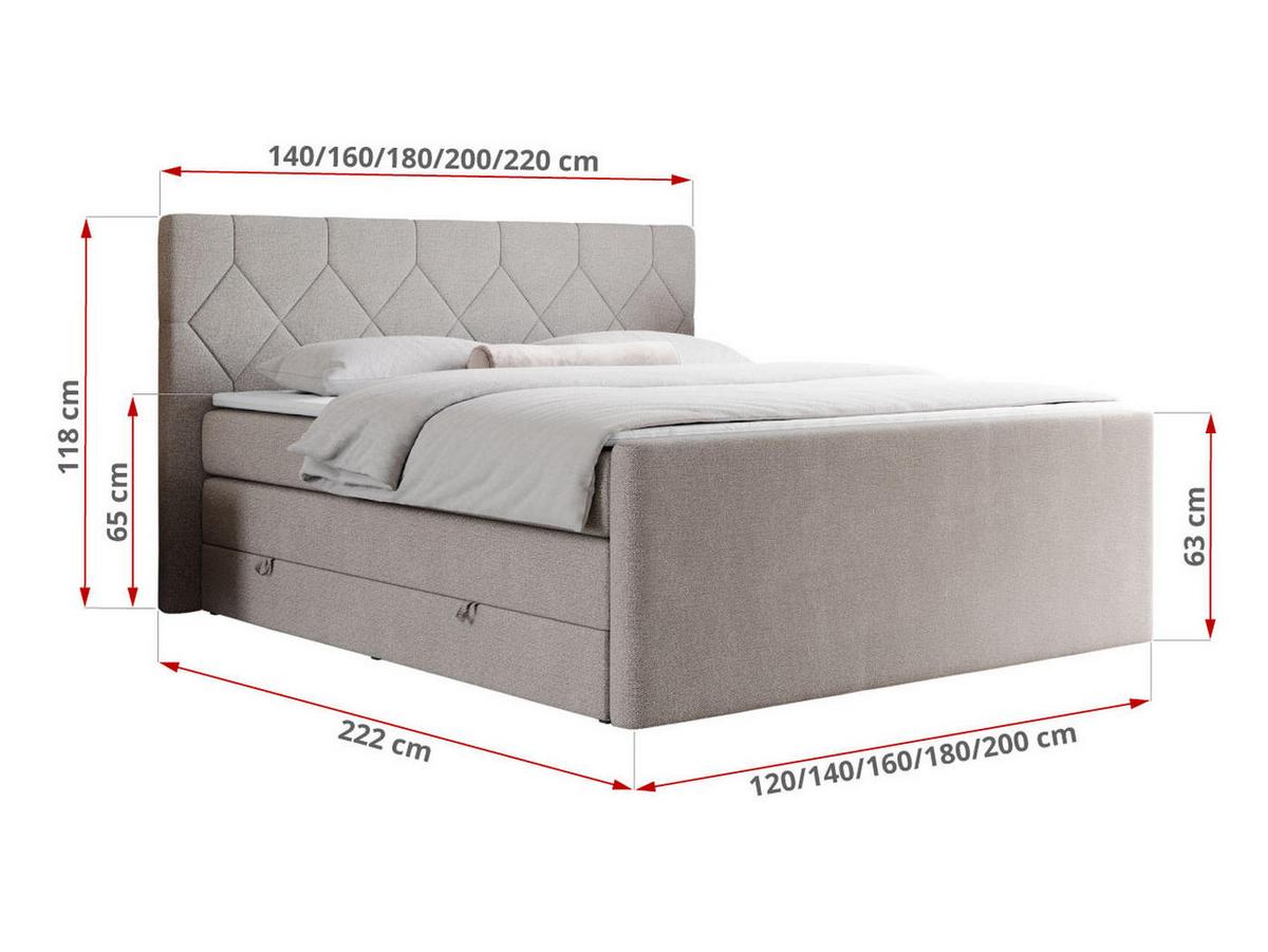BOXSPRINGBETT KING EIGAR 140/200 Beige Struktur - H3 - Beige, Holz/Textil (140/200cm) - MKS