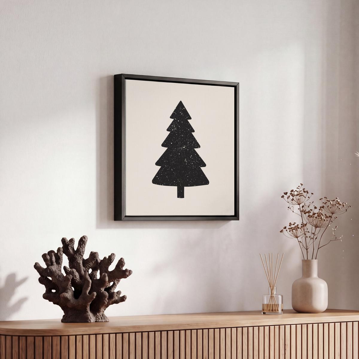 LEINWAND Bilder mit Rahmen - Weihnachtsbaum - Schwarz - Urlaub - Beige - 20x20 - Schwarz, Textil (20/20cm) - MuchoWow