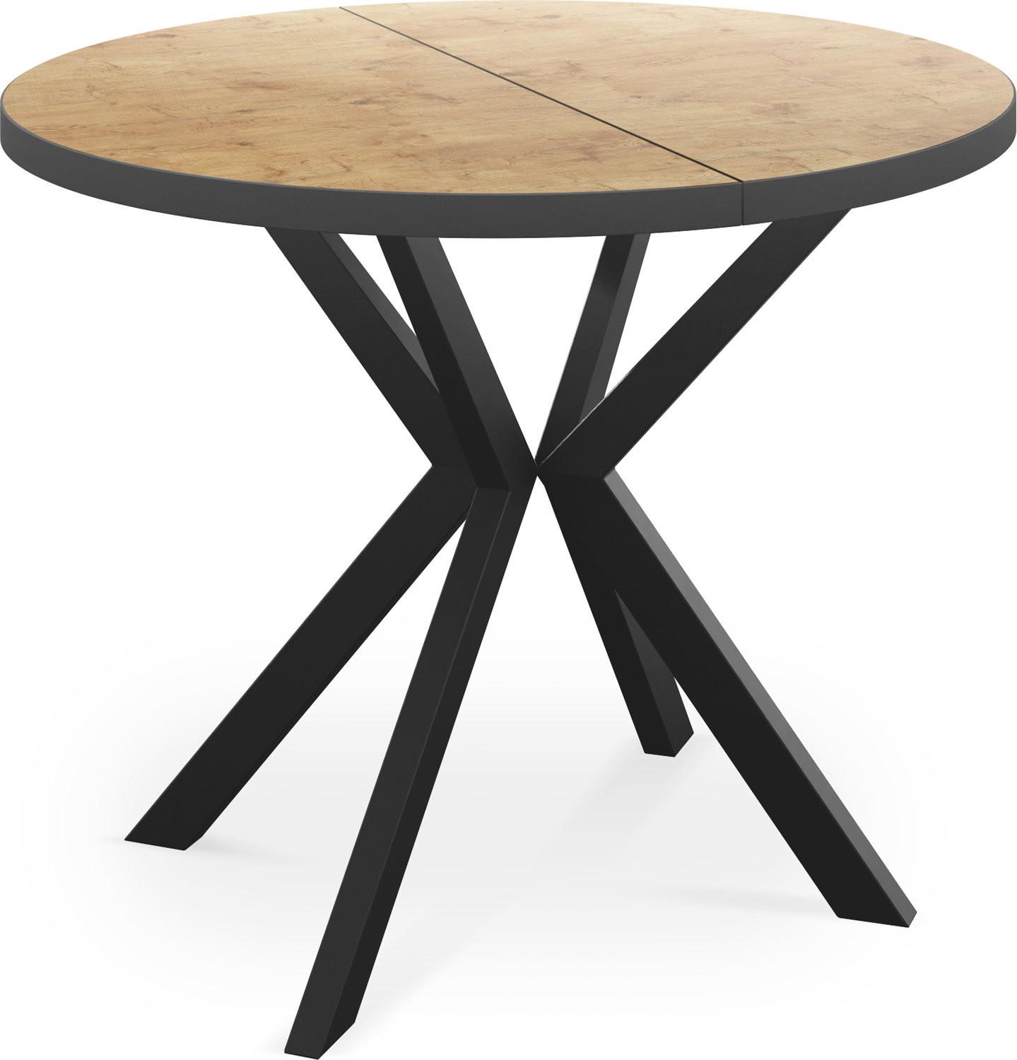 ESSTISCH Vincento runder ausziehbar, Lancelot Eiche 100-180/100/76 cm - Eichefarben/Schwarz, Holzwerkstoff/Metall (100/180/76cm) - WFL GROUP