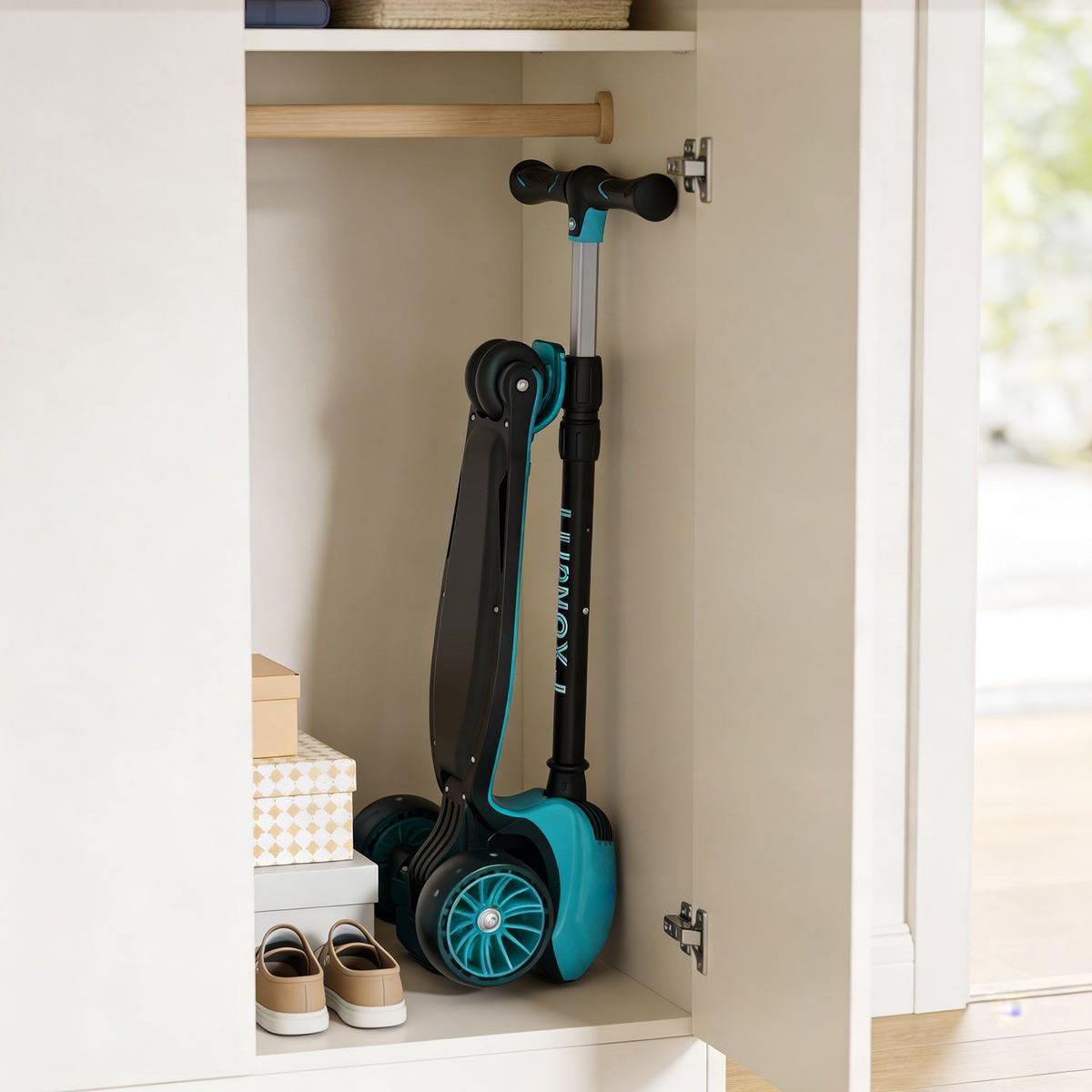 KINDERROLLER Lumox höhenverstellbarer Lenker inkl. Leuchtränder blau - Blau, Metall (28/59cm) - Juskys