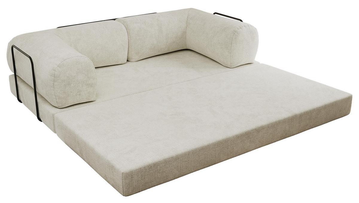 3-SITZER SOFA ORSETTO - Creme Schenille grob gewebt - Creme/Schwarz, Textil/Metall (200/70/100cm) - MKS
