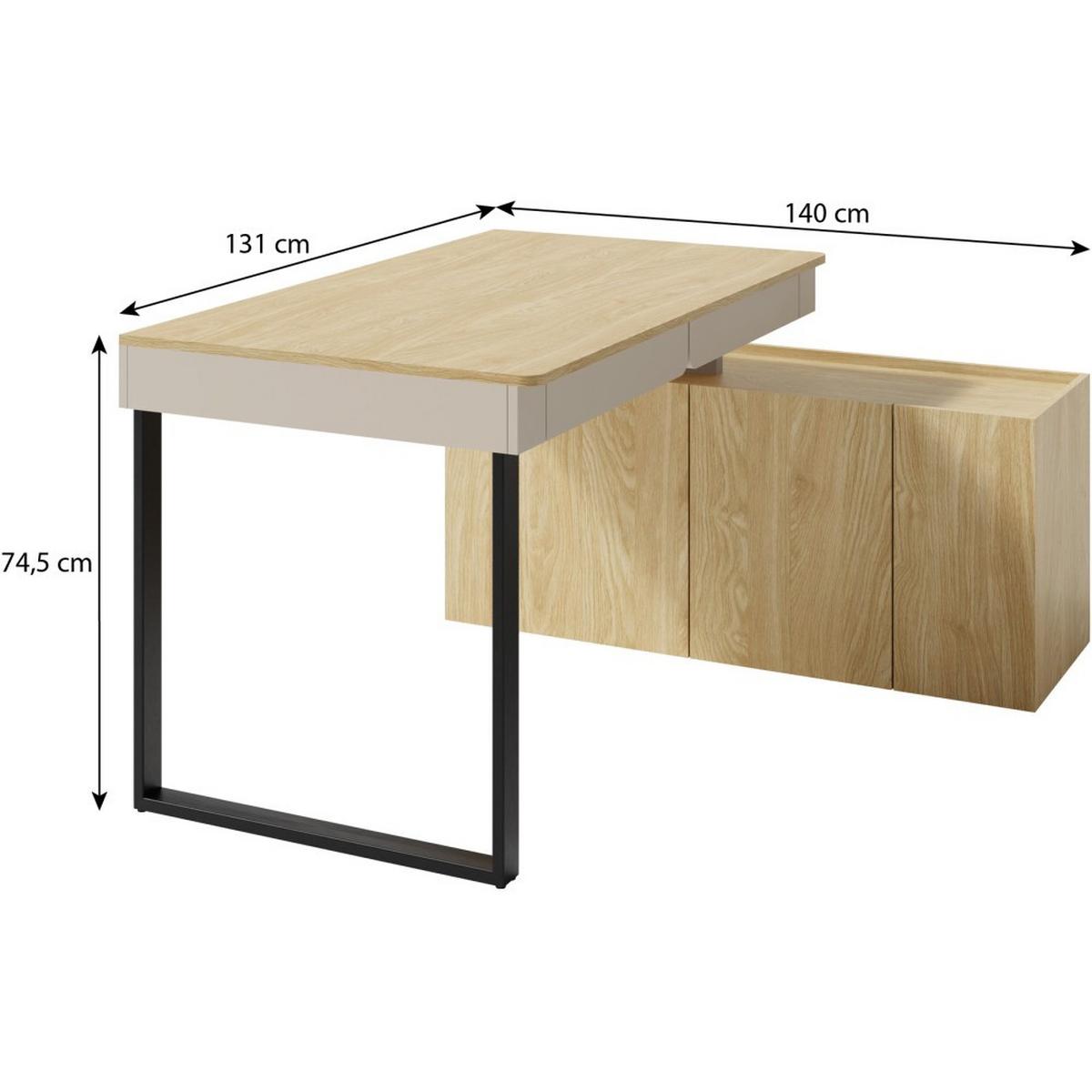 SCHREIBTISCHKOMBINATION Lico Schreibtisch mit Kommode für Jugendzimmer, Sandbeige - Beige/Schwarz, Holzwerkstoff (131/140/74.5cm) - Beautysofa
