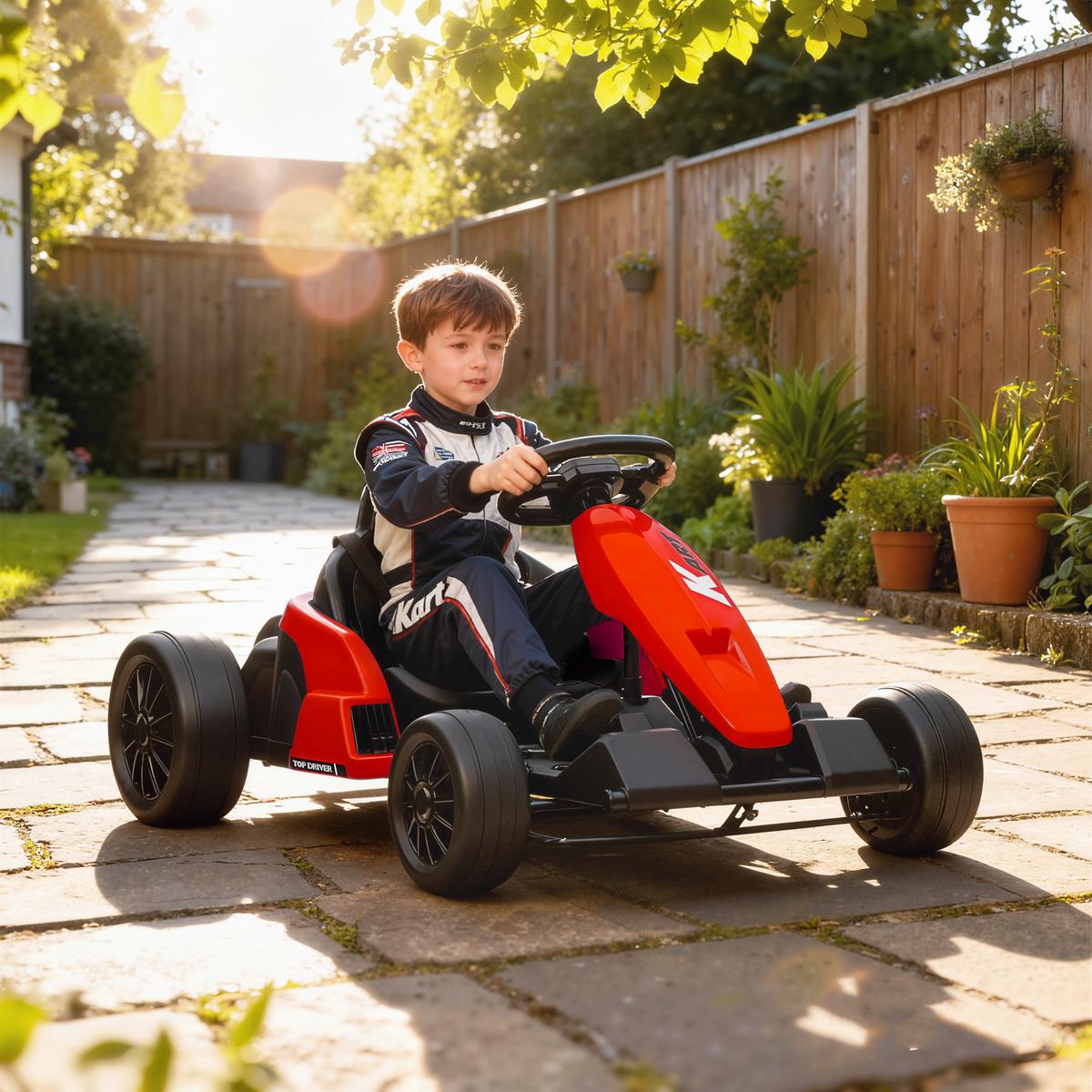 KINDER-ELEKTRO GOKART Drift Kart Verstellbarer Sitz 24 V 6-18km/h - Rot, Kunststoff (115/77/55.5cm) - AIYAPLAY