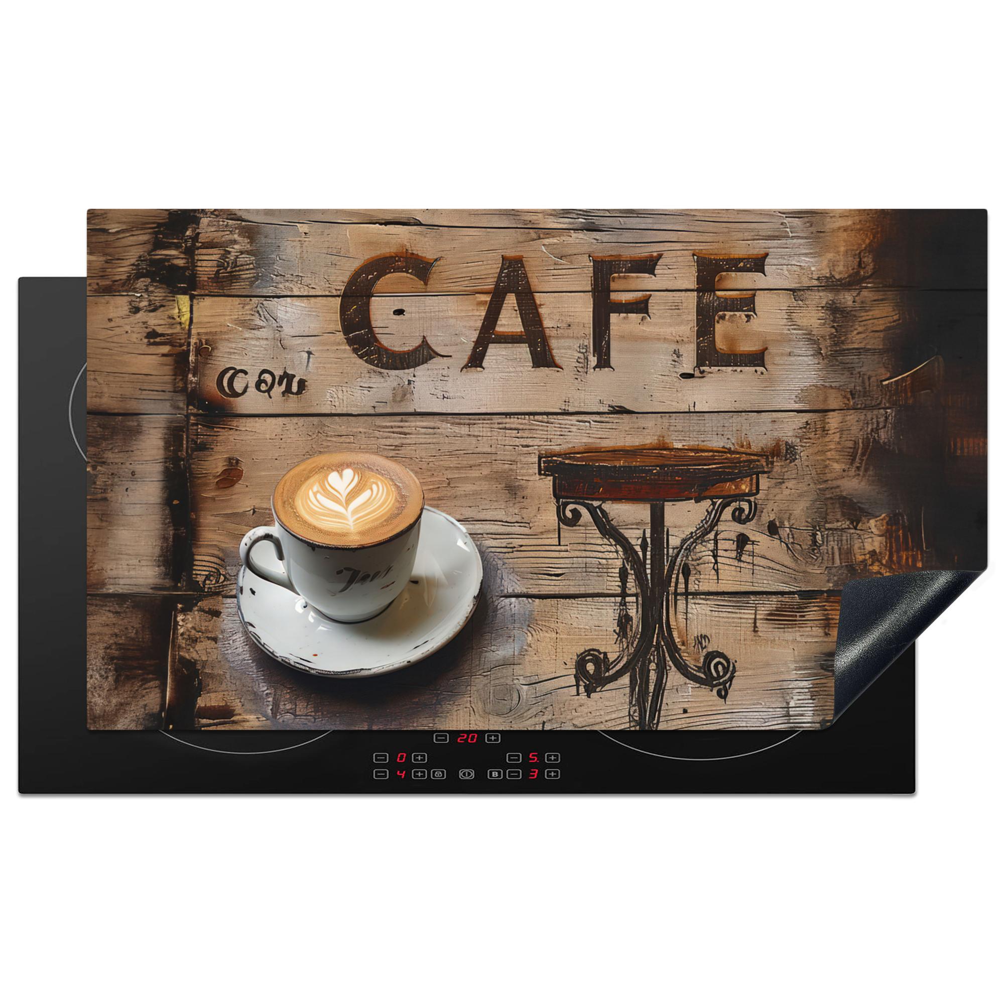 HERDABDECKPLATTE Cafe - Holz - Kaffee - Regale Induktionsschutz 91.6x52.7 cm - Schwarz, Kunststoff (91.6/52.7/0.2cm) - MuchoWow