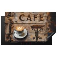 HERDABDECKPLATTE Cafe - Holz - Kaffee - Regale Induktionsschutz 91.6x52.7 cm - Schwarz, Kunststoff (91.6/52.7/0.2cm) - MuchoWow
