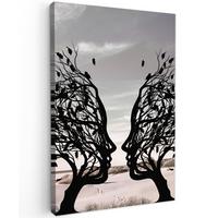 LEINWANDBILD Strand - Meer - Menschen - Baum - Moderne Kunst Deko Wohnzimmer 20x30 cm - Hellgrau, Textil (20/30cm) - MuchoWow