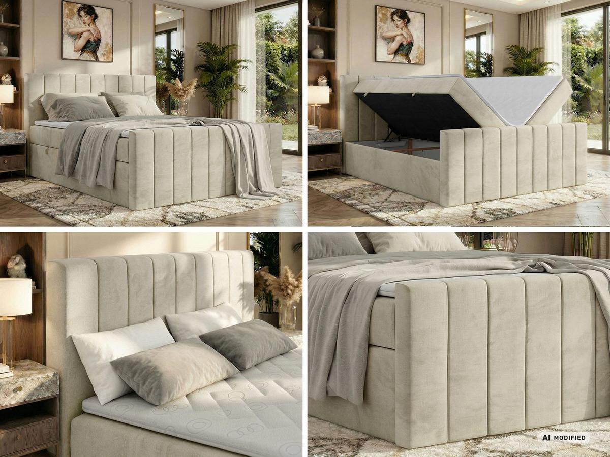 BOXBETT ALVER DUO 180/200 - Beige Velvet - Topper T25 - H3 - Beige/Schwarz, Kunststoff/Textil (180/200cm) - MKS