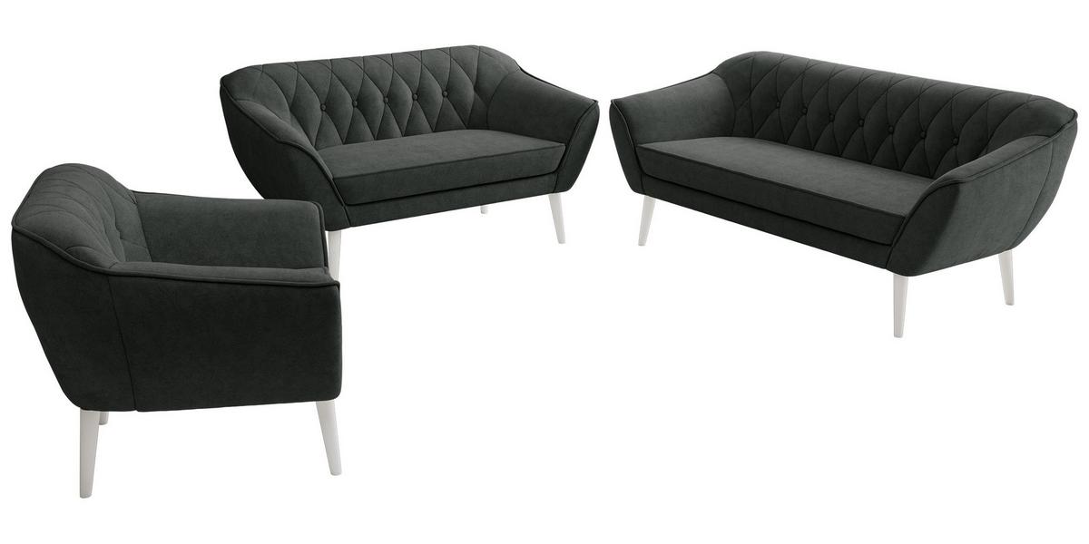 SITZGARNITUR PIRS 3+2+1 - Dunkelgrau Strukture - Weiße Beine - Dunkelgrau/Graphitfarben, Holzwerkstoff/Textil (180/75/74cm) - MKS