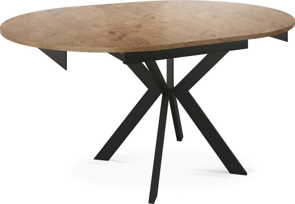 ESSTISCH Lily runder ausziehbarer, Lancelot Eiche 100-140/100/76 cm - Eichefarben/Schwarz, Holzwerkstoff/Metall (100/140/76cm) - WFL GROUP